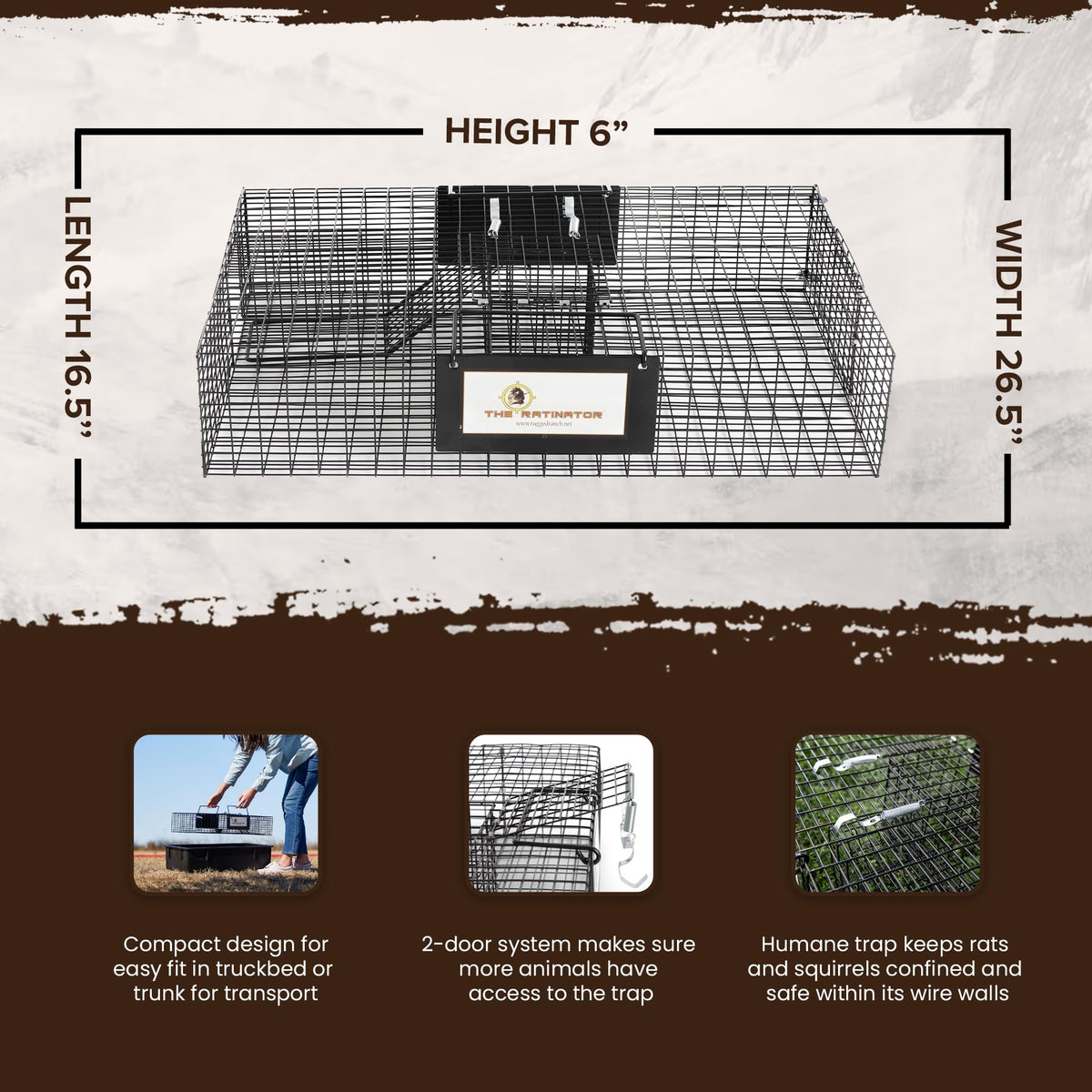 Rugged Ranch Ratinator Multi-Catch Live Rat and Mouse Trap Cage, 2 Door