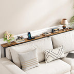 Kitstorack 2-Pack Narrow Console Table with Adjustable Height (25"-33") & 2 Power Outlets, Skinny Behind Couch Table, 78.8" Long x 5.9" Wide Sofa