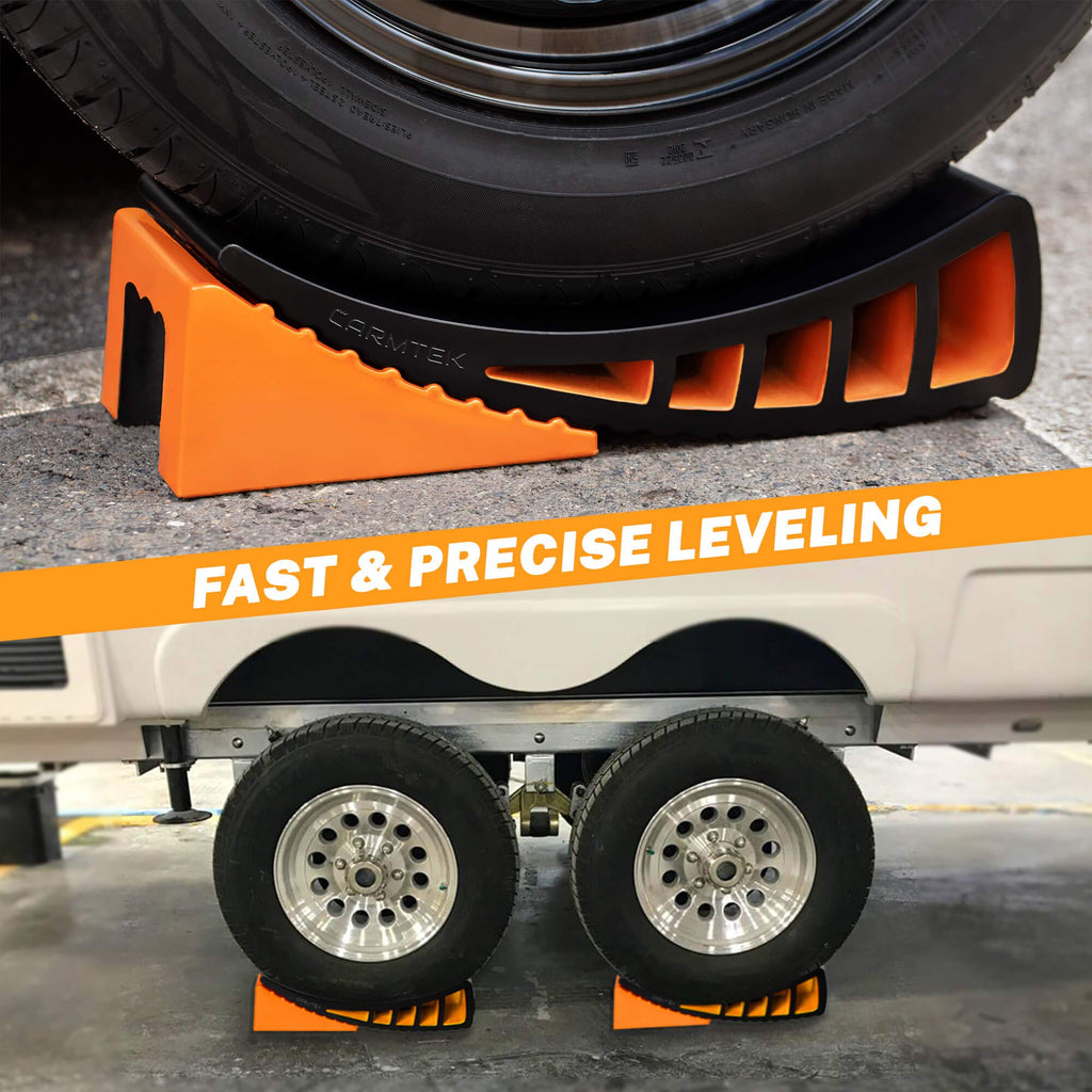 CARMTEK Camper Leveler Premium Kit - Curved RV Levelers with Camper Wheel Chocks, Rubber Mats and Carry Bag | Faster Camper Leveling Than RV Leveling