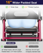 HOMLAND Foldable Rollator Walker for Seniors with Seat, 16" Extra-Wide Seat