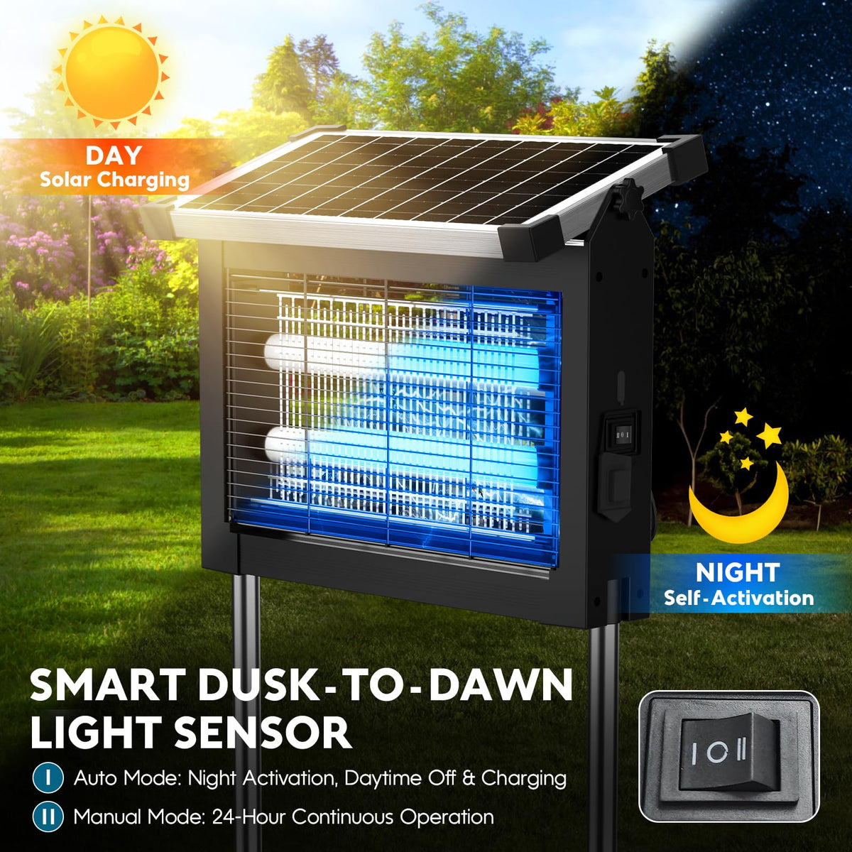 Solar Bug Zapper Outdoor, Mosquito Zapper 4500V Cordless Waterproof