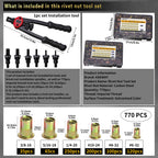 ASE Pressure Rivet Nut Tool Kit, 770pcs Imperial Rivet Nut