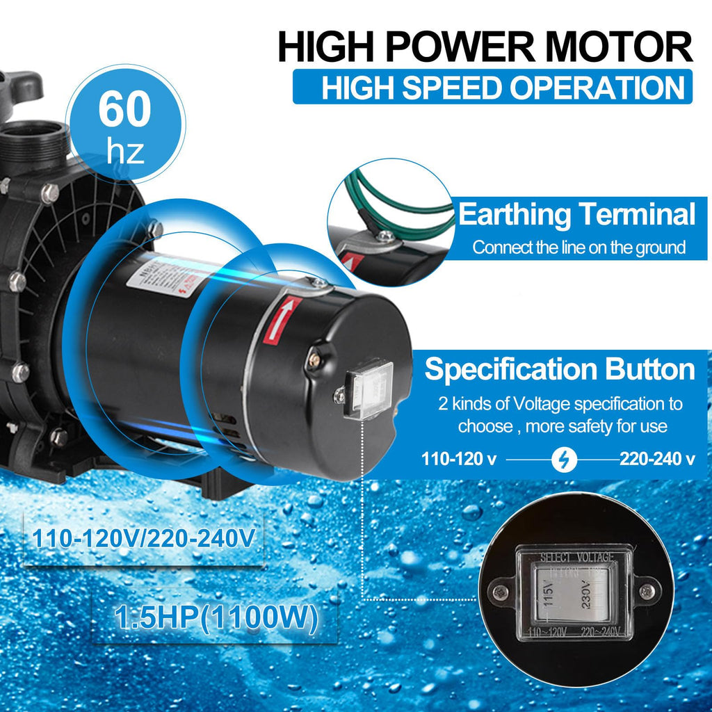 Leomru 1.5 HP Pool Pump 6500 GPH Self Priming in/Above Ground Swimming Pool Pump 110V/220V Dual Voltage Single Speed Pumps with Strainer Basket 6Pcs