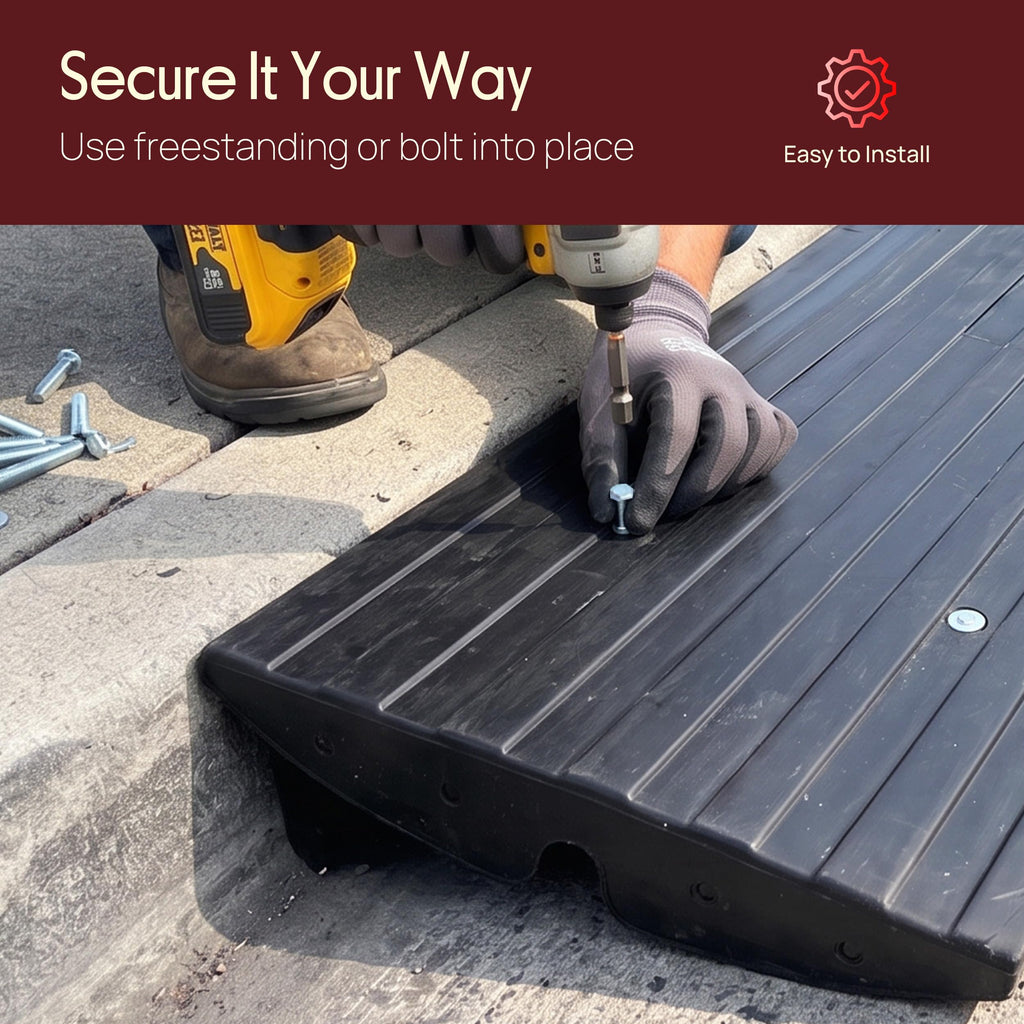 Pyle Car Driveway Curbside Bridge Ramp - Heavy Duty Rubber Threshold Curb Ramp, Used for Loading Dock, Garage, Sidewalk, Truck, Scooter, Bike