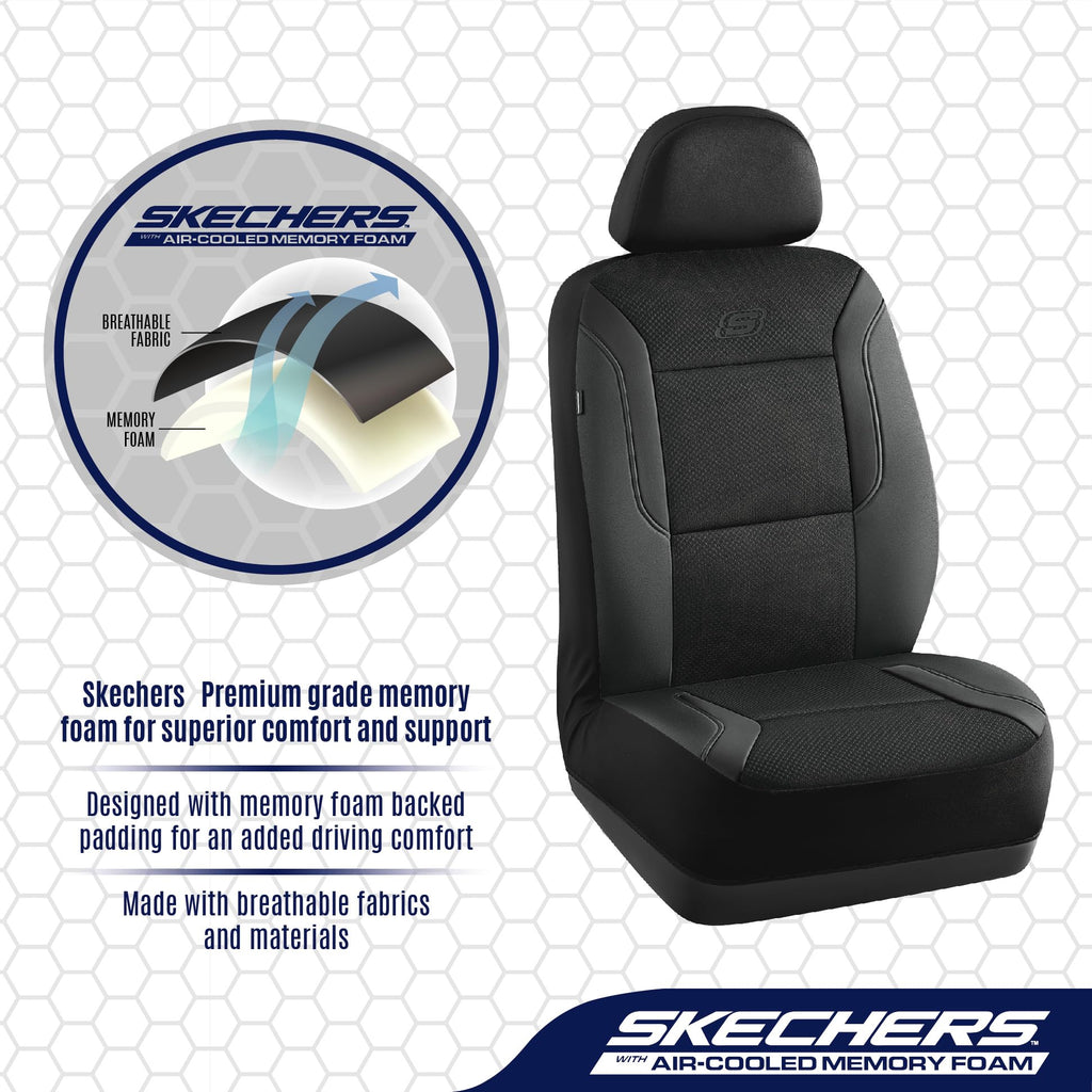 Skechers Memory Foam Seat Covers, Air Cool Mesh Thick Car Seat Covers, Car Seat Covers Front Seats Airbag Compatible, Universal Automotive Comfort