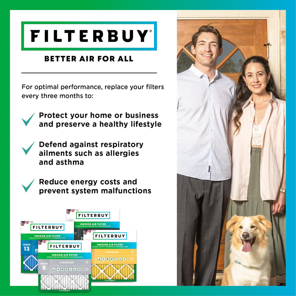 Filterbuy 20x25x4 Air Filter MERV 8 Dust & Allergy Defense (2-Pack)