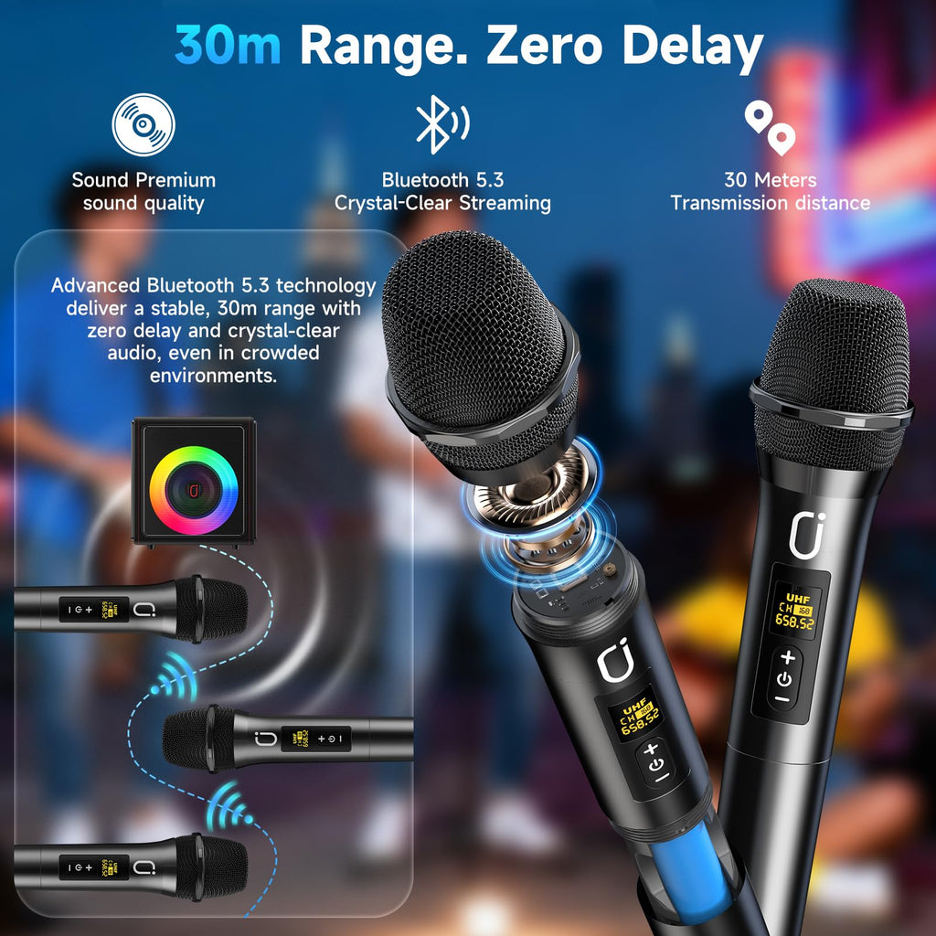 Karaoke Machine for Adults with 3 Wireless Microphones, 300W PA System