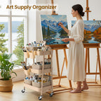 3-Tier Rolling Utility Cart with 4 Woven Baskets, Diaper Book Snack Cart, Storage Organizer for Nursery, Kitchen, Craft Room, Home SPA, Living Room