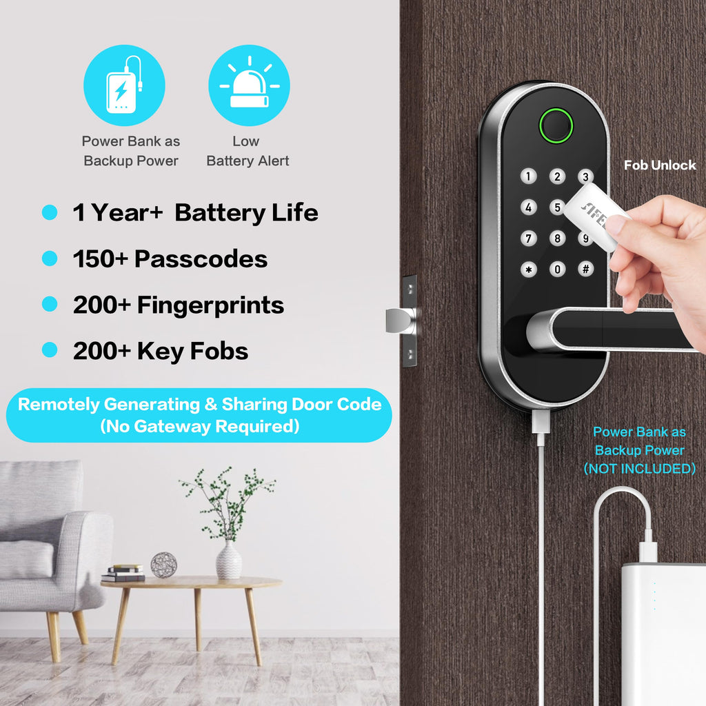 Fingerprint Smart Door Lock with Handle & Keypad – No More Lost Keys, Keyless Entry & Remote Access for Home, Kids, Airbnb & Rental Property, DIY