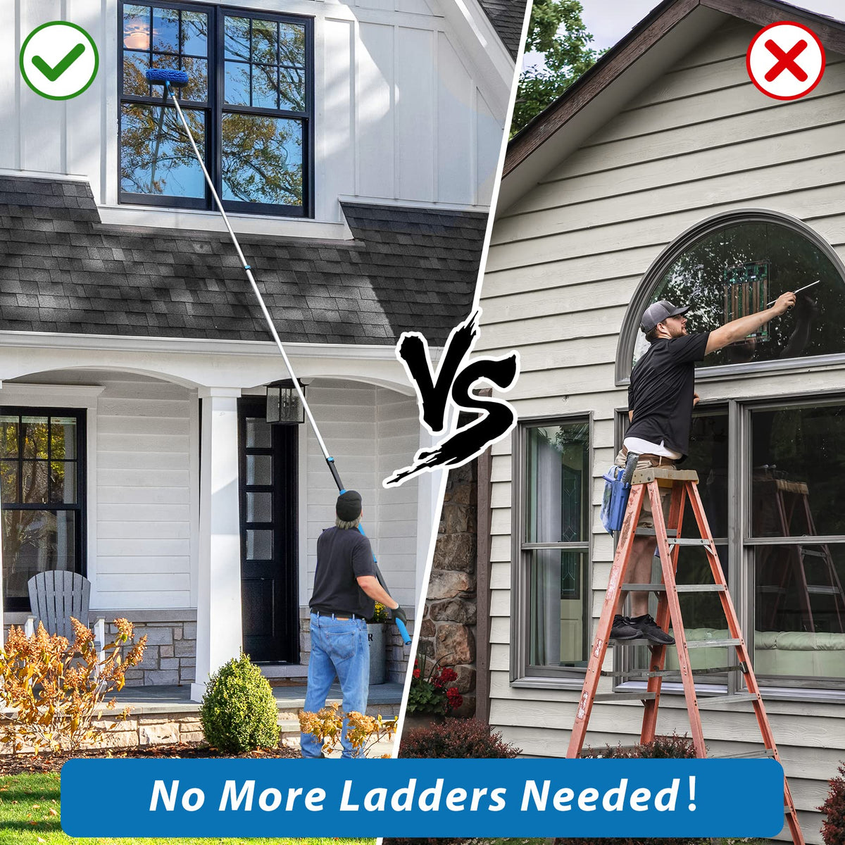 20 Feet High Reach Duster Kit with 5-12 Ft Extension Pole, Cobweb Duster with Telescoping Pole, Window Squeegee with Scrubber, Spider Web Brush, High