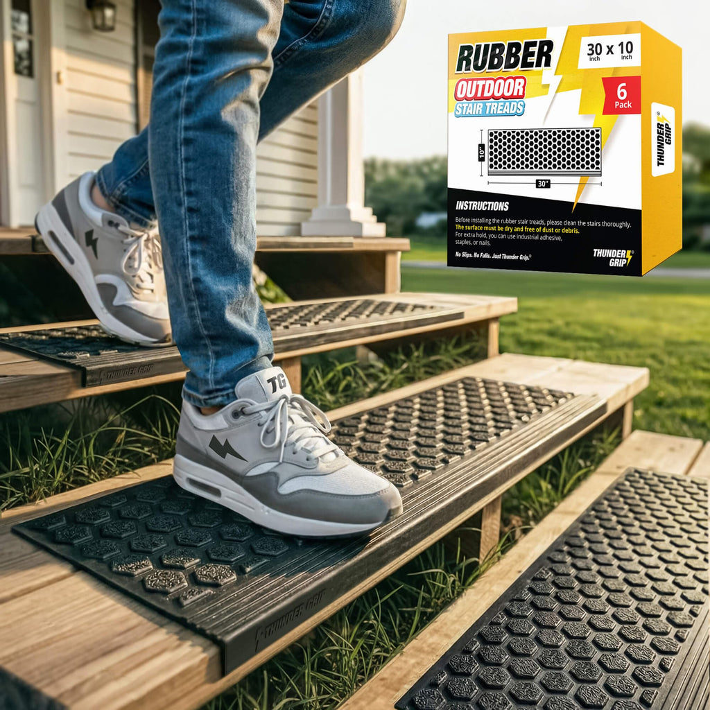 Rubber Stair Treads Outdoor 30" x 10" 6-Pack - Heavy-Duty Non-Slip Rubber