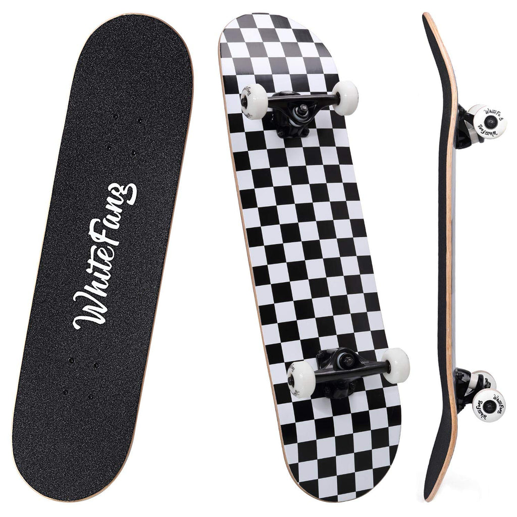 WhiteFang Skateboards for Beginners, Complete Skateboard 31 x 7.88, 7 Layer Canadian Maple Double Kick Concave Standard and Tricks Skateboards for