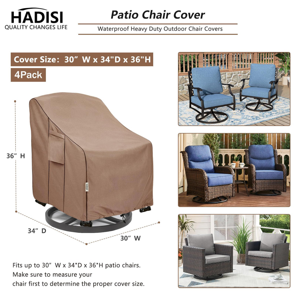 Patio Chair Covers for Outdoor Furniture Waterproof 4 Pack, Heavy Duty Waterproof Outdoor Swivel Chair Cover (30"W x34"D x36"H - Brown)