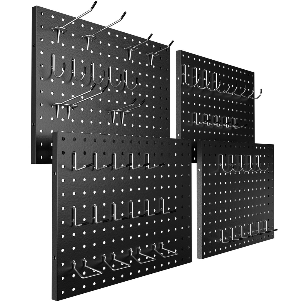 Peg Board, 4 Pack 16x12" Black Pegboard Organizer with 50 Hooks