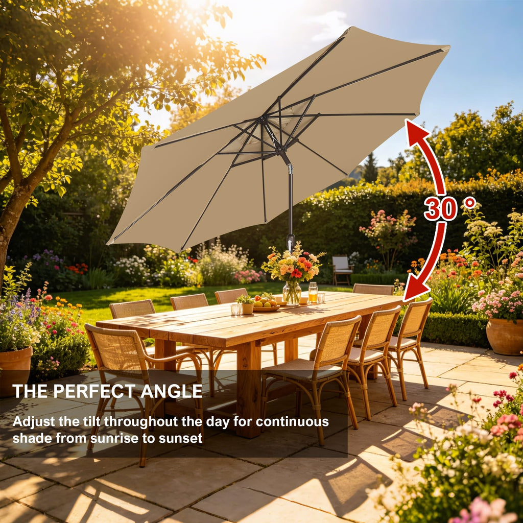 9' Outdoor Patio Umbrella, Outdoor Table Umbrella, Yard Umbrella, Market Umbrella with 8 Sturdy Ribs, Push Button Tilt and Crank