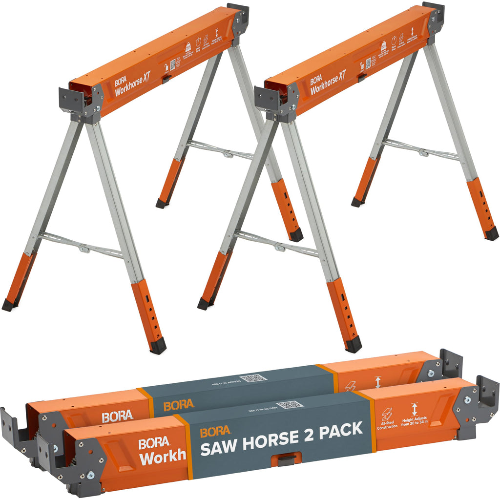 BORA Workhorse XT Saw Horses 2 Pack Adjustable Folding Heavy Duty Sawhorse