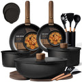 CAROTE 21pcs Pots and Pans Set Non Stick, Detachable Handle Cookware, Black