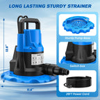 1 HP Automatic Cover Pump, 5000 GPH Submersible Pumps with 3/4” Check Valve Adapter & 25ft Power Cord, Water Removal for Pool, Hot Tubs, Rooftops