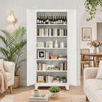 75" White Metal Pantry Cabinet with Doors & 5 Adjustable Shelves