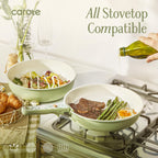 CAROTE 25pcs Ceramic Cookware Set, Detachable Handle Pots and Pans, Green