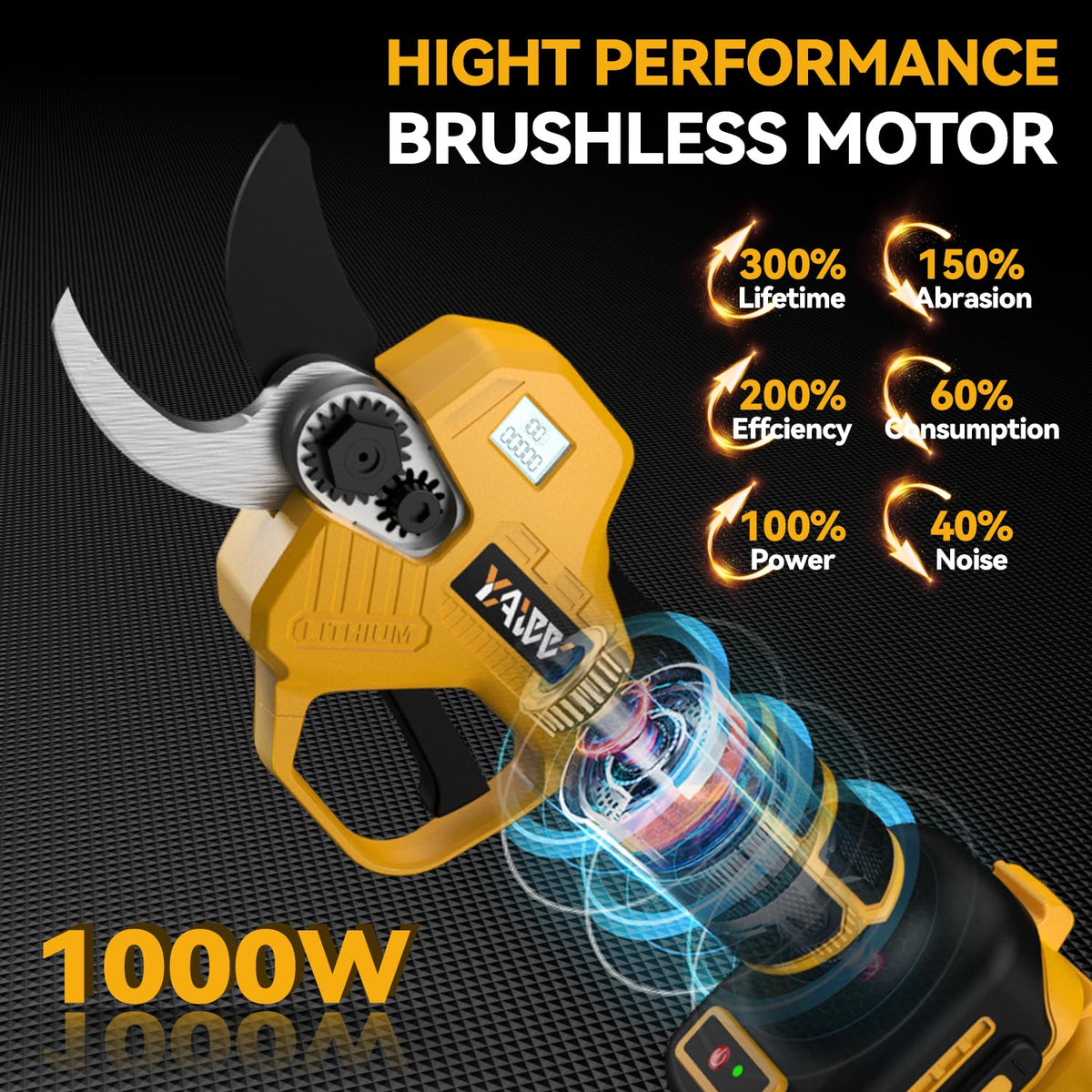 Brushless Electric Pruning Shears for DeWalt 20V Battery, Portable Cordless Pruning Shears with LCD Display＆SK5 Blades, Adjustable Cutting Diameter