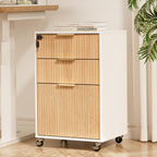 3 Drawers Fluted Mobile File Cabinet with Lock, Rolling File Cabinet Printer Stand Table, Under Desk Wooden Filing Cabinets for Home Office