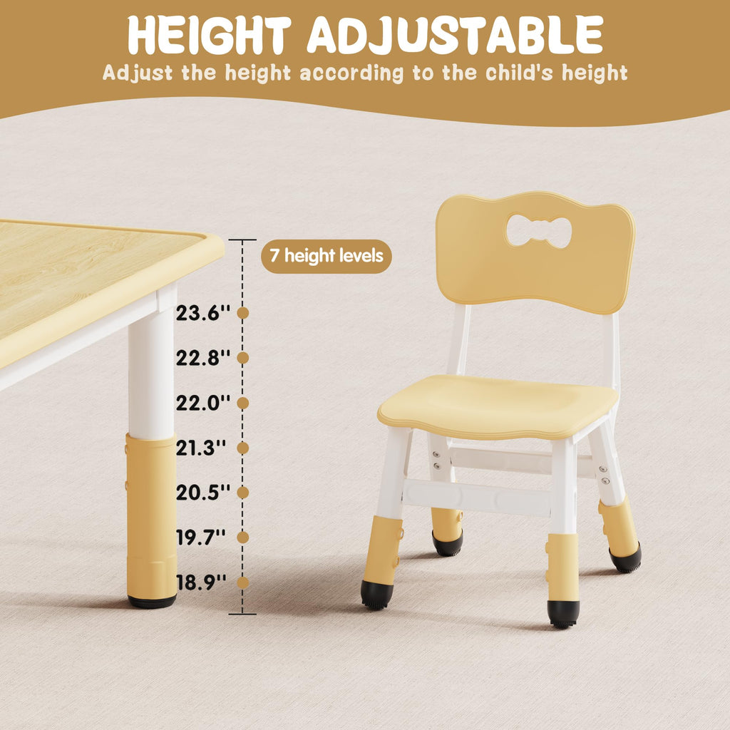 Adjustable Toddler Table and Chair Set, 31.5" L x 23.6" W Beige