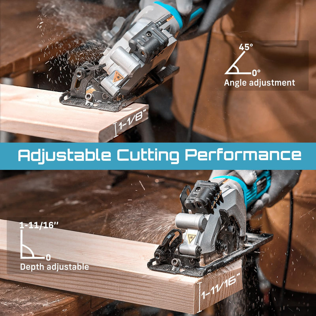 SEESII Mini Circular Saw, 4.8A 4000RPM Corded Compact 4-1/2" Saw with Laser