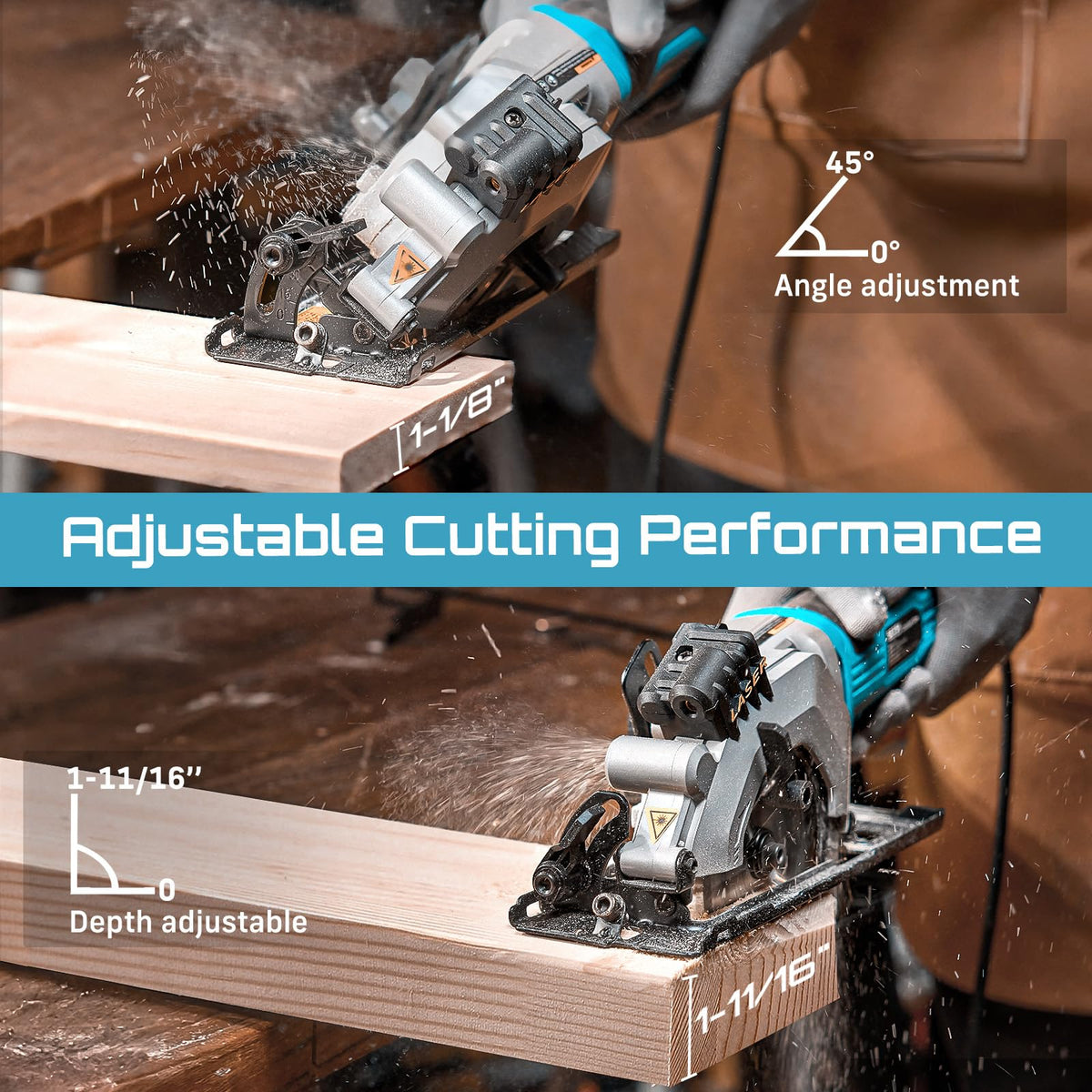 SEESII Mini Circular Saw, 4.8A 4000RPM Corded Compact 4-1/2" Saw with Laser