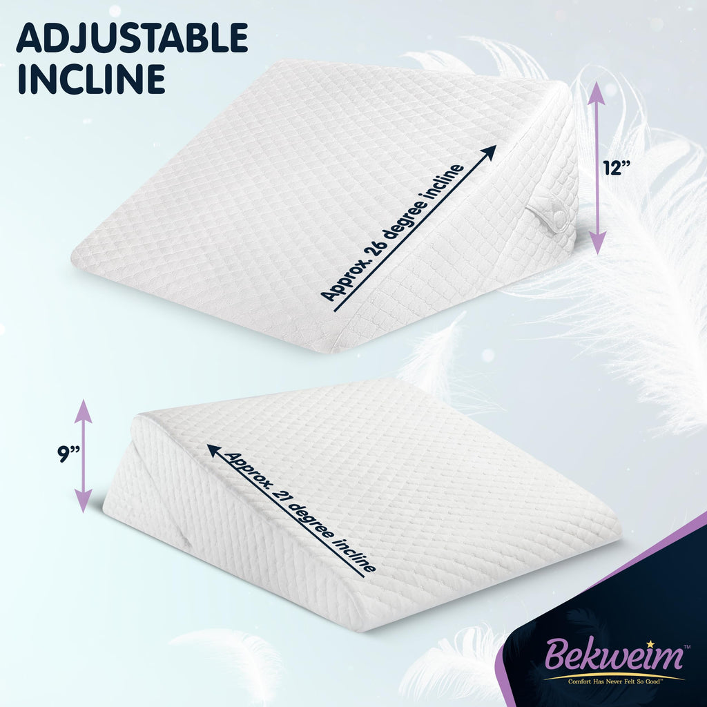 Wedge Pillow for Sleep Apnea, FSA Eligible Bed Wedge Pillow for Headboard, Acid Reflux, Snoring, Back Pain, and Post Surgery Recovery (12" and 9"