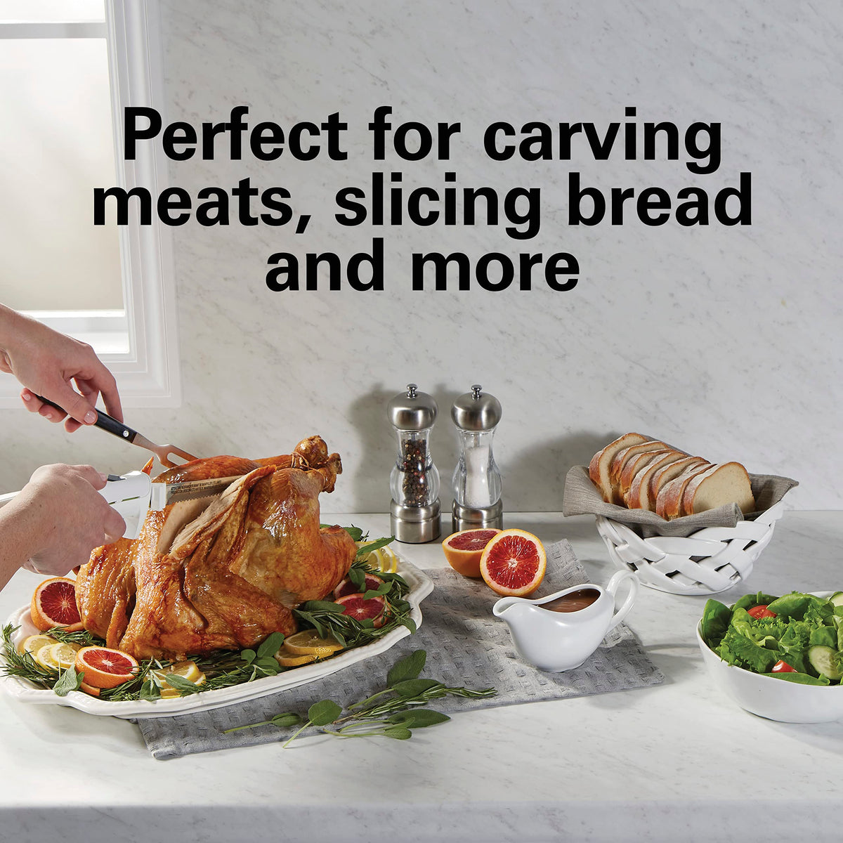 Hamilton Beach Electric Knife Set for Carving Meats, Poultry, Bread, Crafting Foam & More, Reciprocating Serrated Stainless Steel Blades, Ergonomic