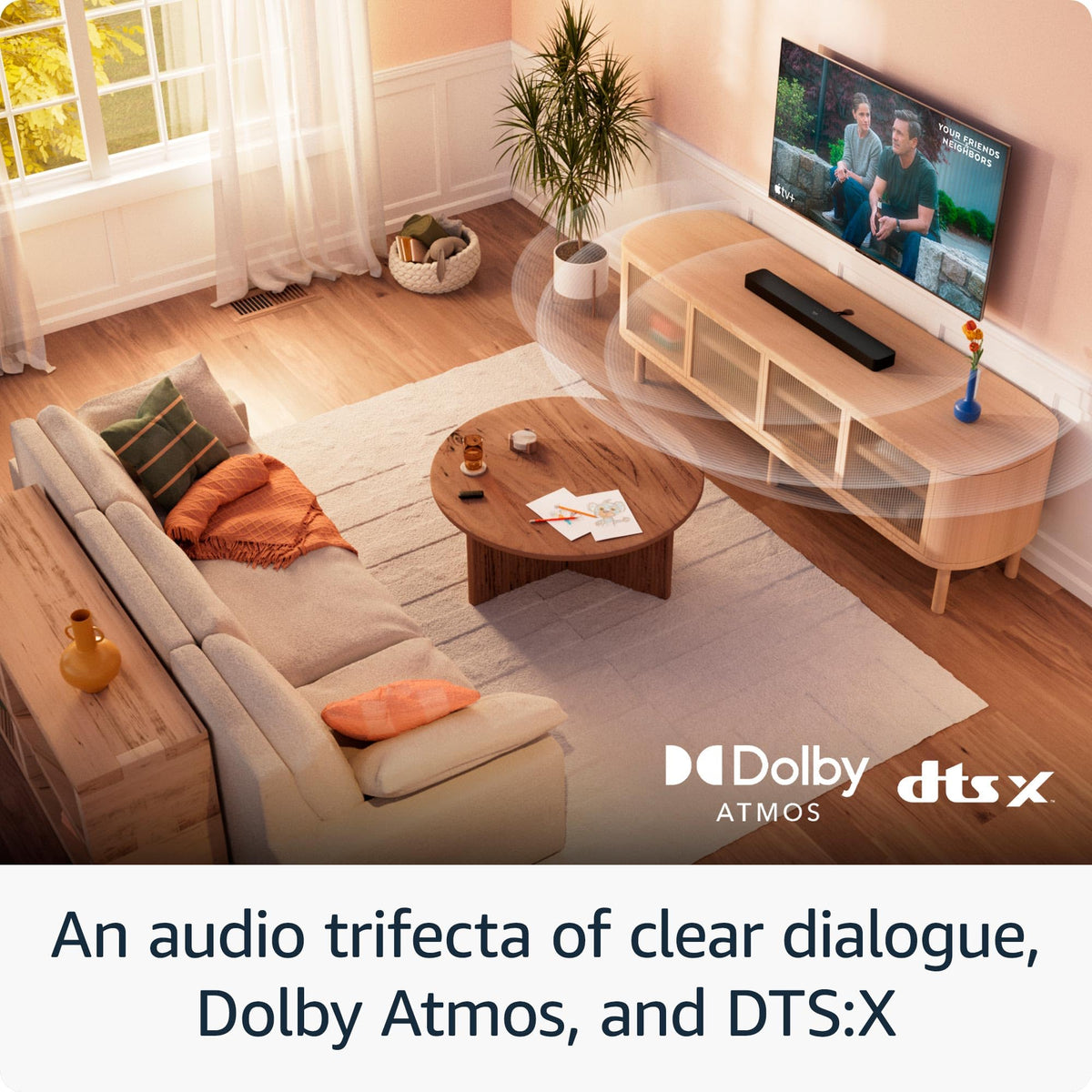 Fire TV Soundbar Plus (newest model) with built-in subwoofer, 3.1 channel, Dolby Atmos, clear dialogue