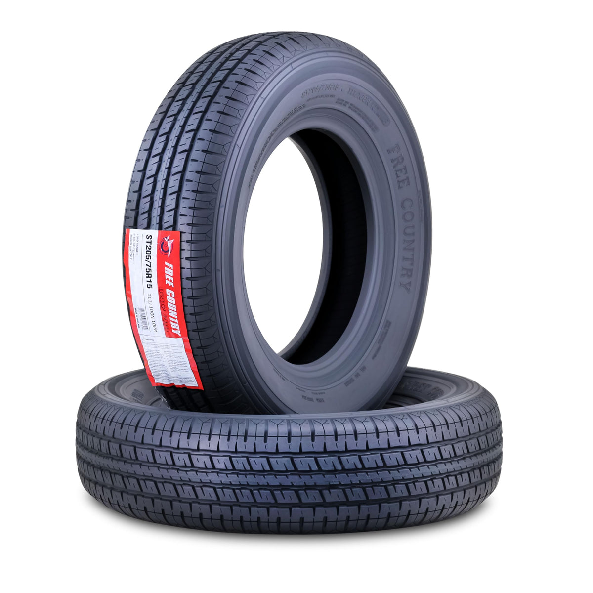 Free Country HD Trailer Tires ST205/75R15 10PR LRE 111N w/Scuff Guard, Set2