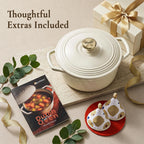 Overmont Enameled Cast Iron Dutch Oven - 5.5QT Pot with Lid Cookbook & Cotton Potholders - Heavy-Duty Cookware for Braising, Stews, Roasting