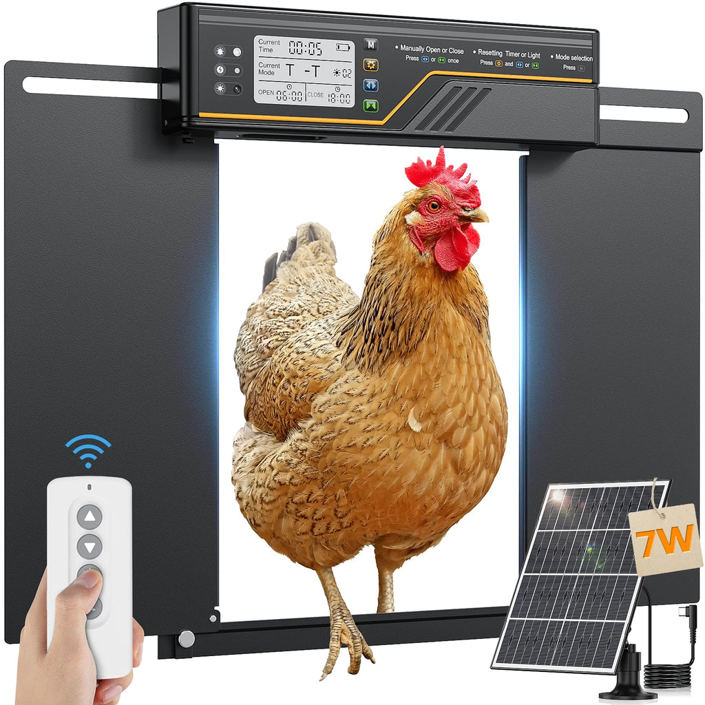 7W Solar Powered Automatic Chicken Coop Door, Aluminum Horizontal Dual-Door