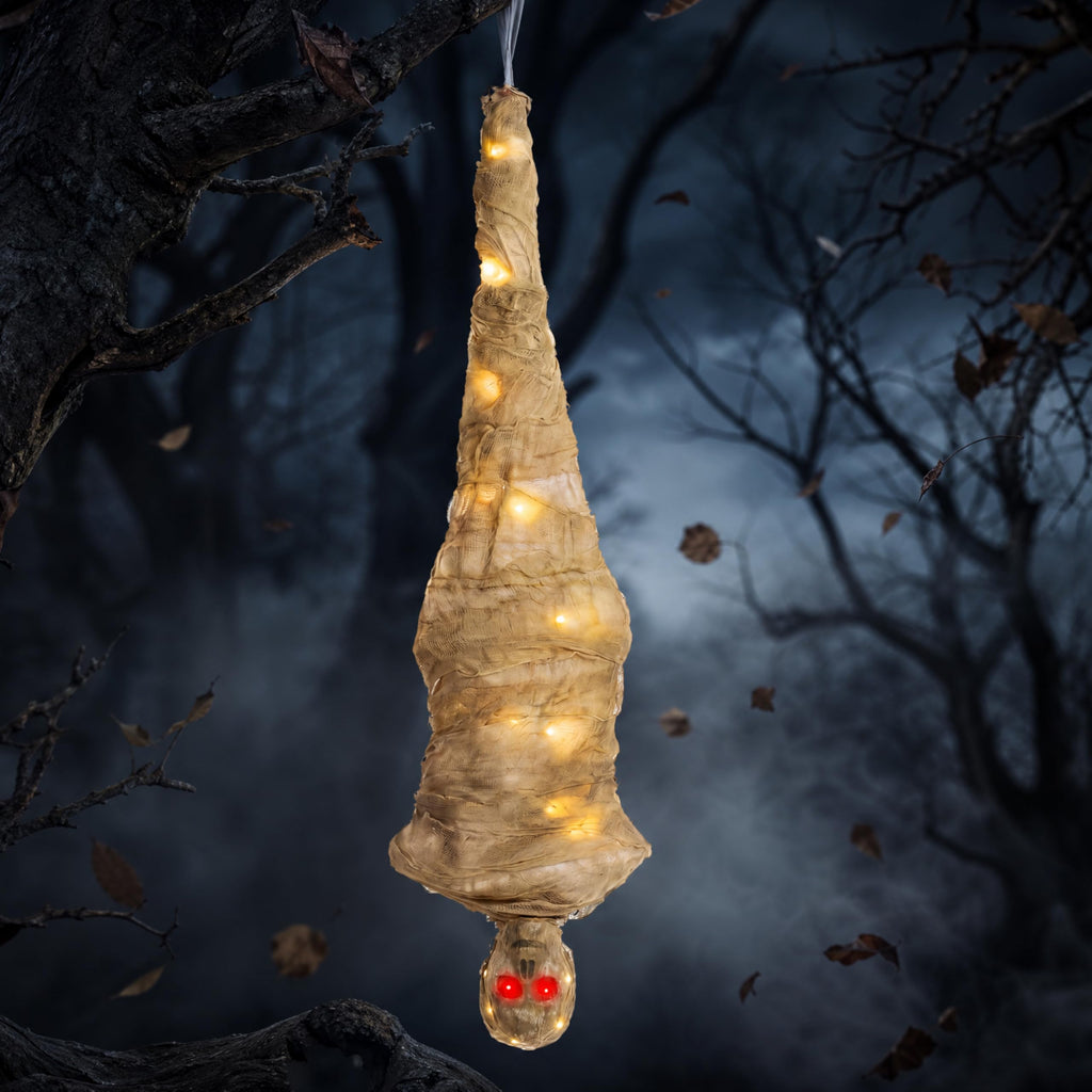 JOYIN 65" Halloween Decoration Cocoon Corpse, Animated Hanging Dead Body Prop Indoor Decor, Corpses Skeleton Outdoor Decor with Full Body Lights and