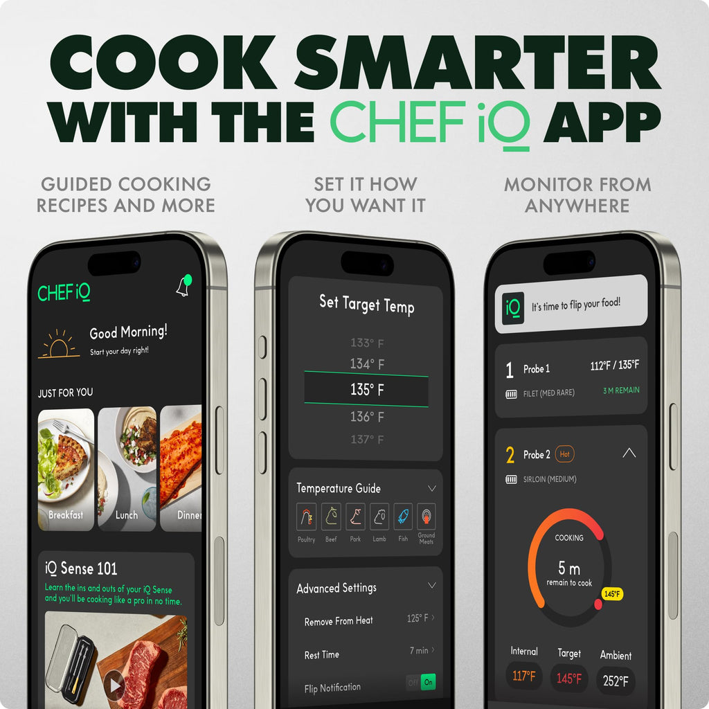 CHEF iQ Sense | Smart Wireless Meat Thermometer | 2 Ultra-Thin Probes | WiFi Unlimited Range | 1000°F Heat Safe | 5 Sensors | BBQ, Grill, Oven