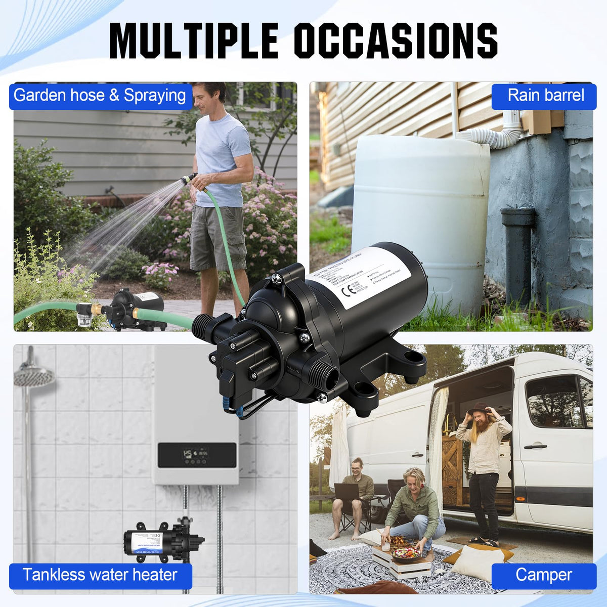 ECO-WORTHY 33-Series Industrial Water Pressure Pump 110V AC 4.0GPM 50PSI RV Fresh Water Diaphragm Pump include Garden Hose Adapters for Irrigation