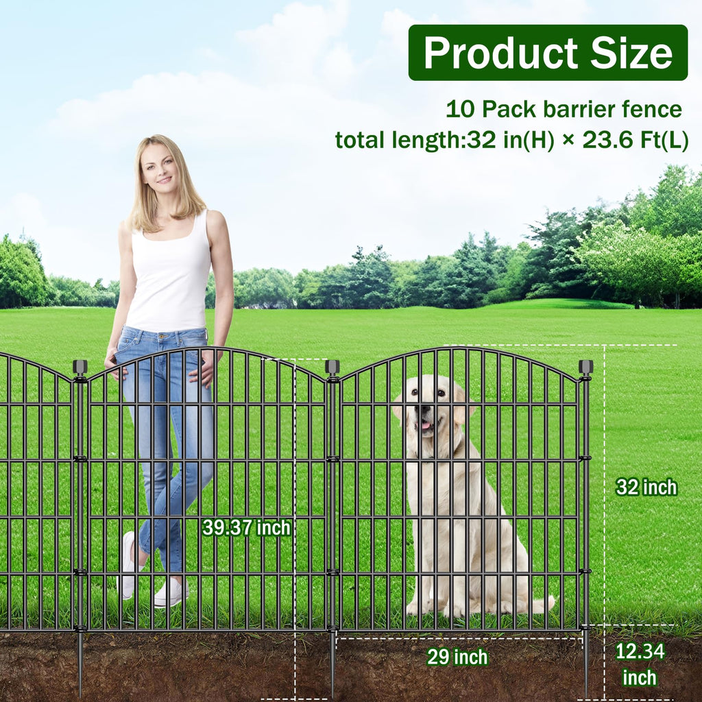 10 Panel No Dig Decorative Garden Fence with Gate 32"H x 23.6'L Dog Barrier