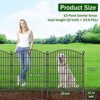 10 Panel No Dig Decorative Garden Fence with Gate 32"H x 23.6'L Dog Barrier
