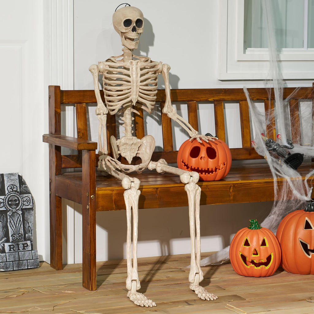 JOYIN 5 FT Halloween Skeleton Life Size, Stayable Posable Skeleton Decor, Full Body Movable Joints Giant Skeletons for Halloween Decoration Outdoor