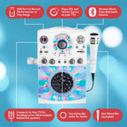 Singing Machine Portable Karaoke Machine for Adults & Kids with Wired Microphone, White - Built-In Speaker, Bluetooth with LED Disco Lights - Karaoke