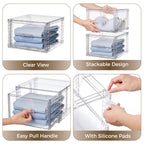 Vtopmart 4 Pack Clear Stackable Closet Storage Drawers 15QT, Medium