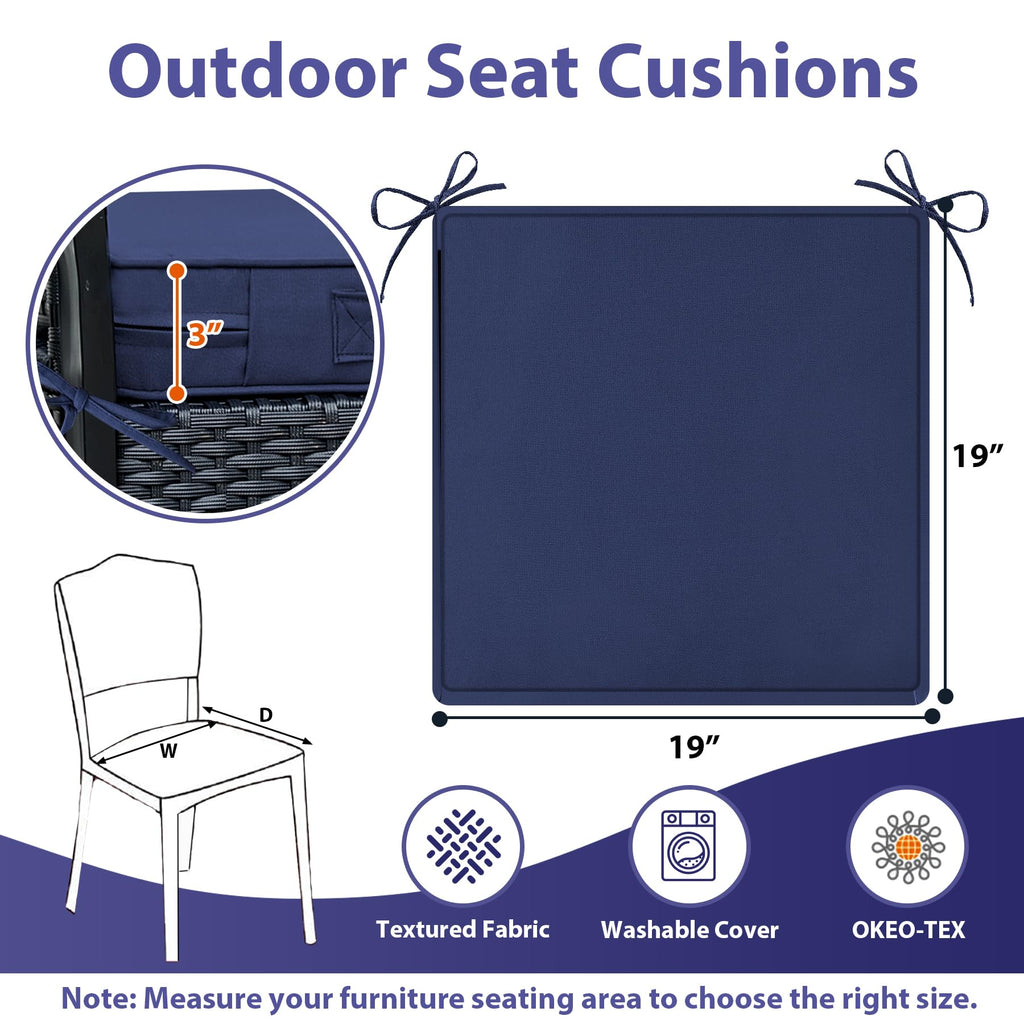 Outdoor Chair Cushions Set of 4 -Waterproof Outdoor Seat Cushions for Patio Furniture, Patio Chair Cushion with Handle and Ties, Square Out Door