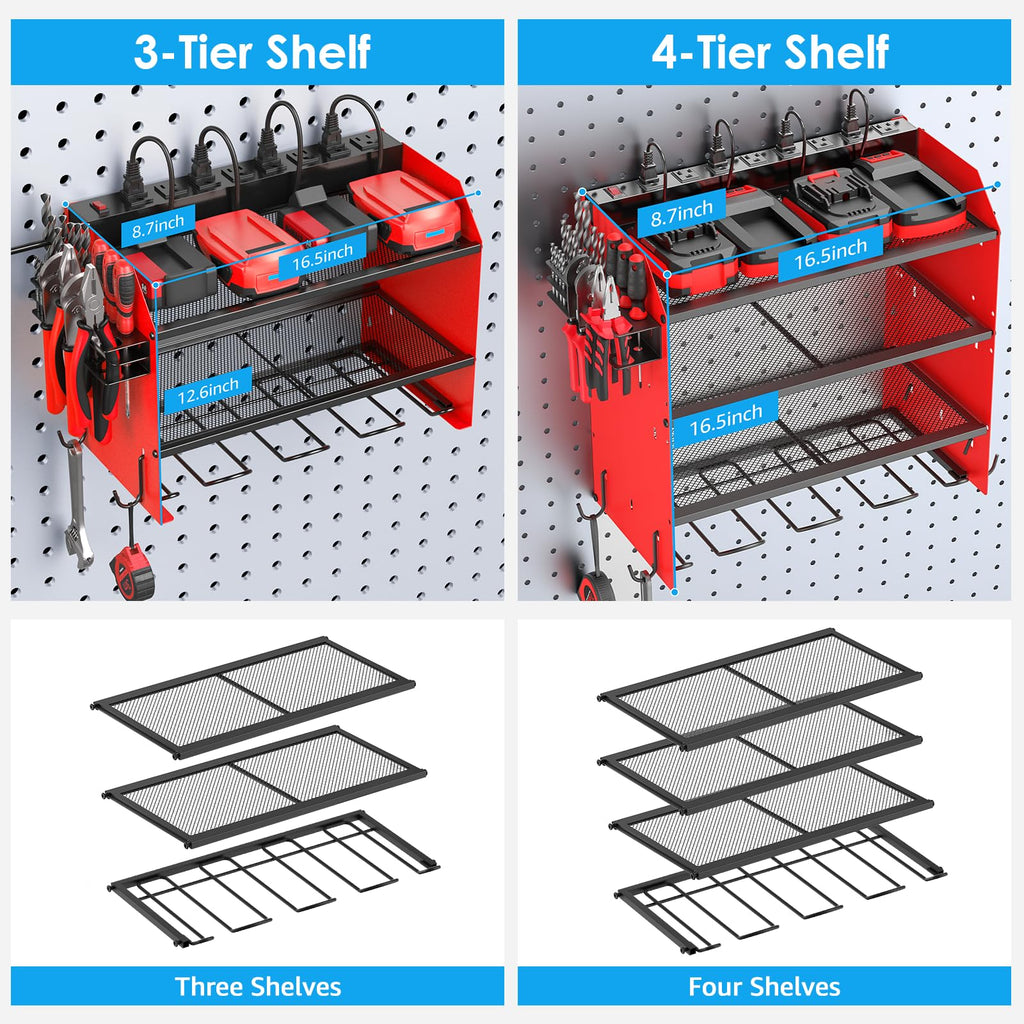 CCCEI Wall Mount Modular Tool Charging Organizer, Red, 1 Pack, 3 Tier.