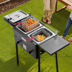 VEVOR Outdoor Propane Deep Fryer, Double Burners Commercial Fryer, 16 Qt Stainless Steel Cooker with Removable Baskets & Lids & Tanks, Oil Fryer Cart