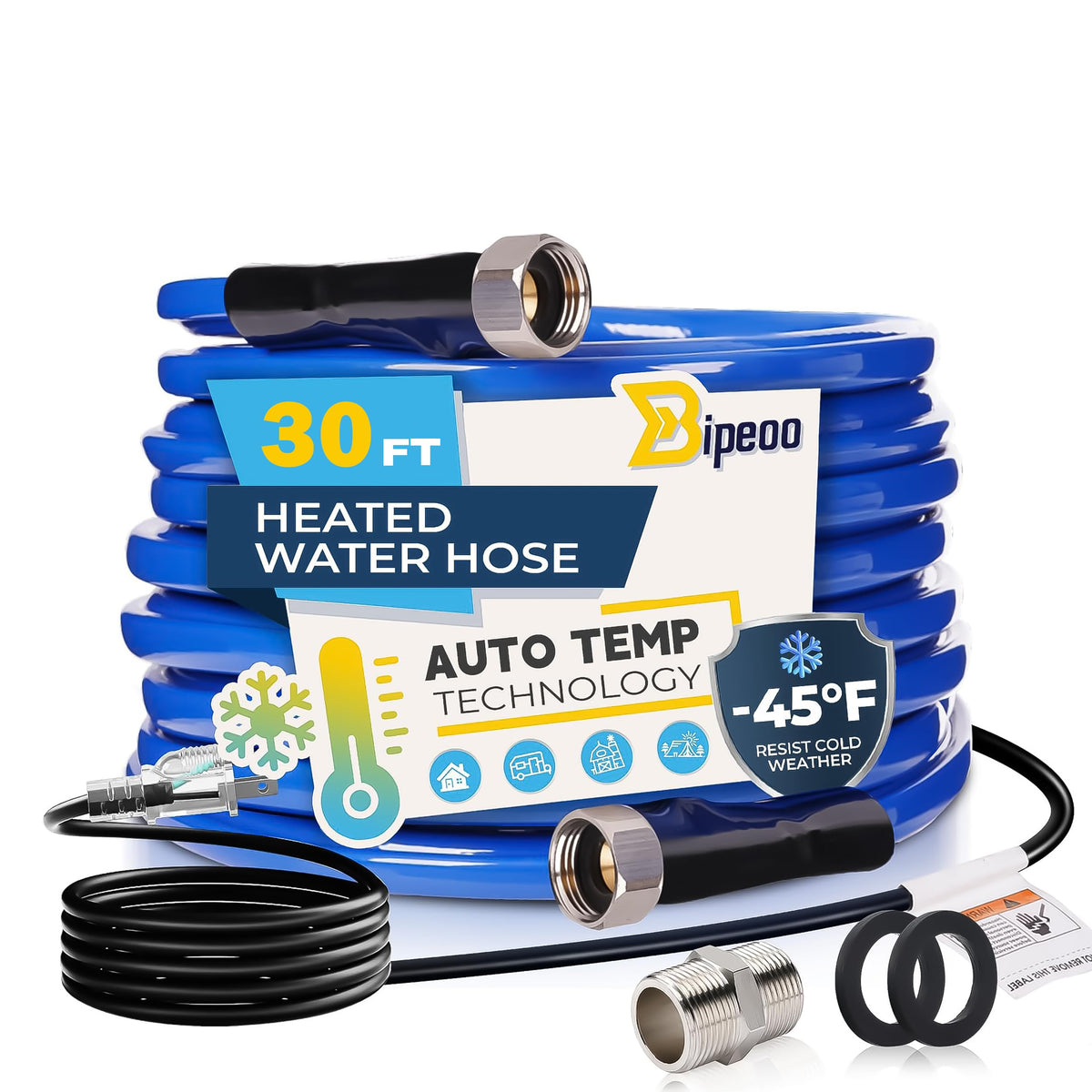 30FT Heated Water Hose for Rv,Heated Water Hose Antifreeze to -45°F,Great Rv Accessories for Campers,Livestock,Agriculture,Lead and BPA Free