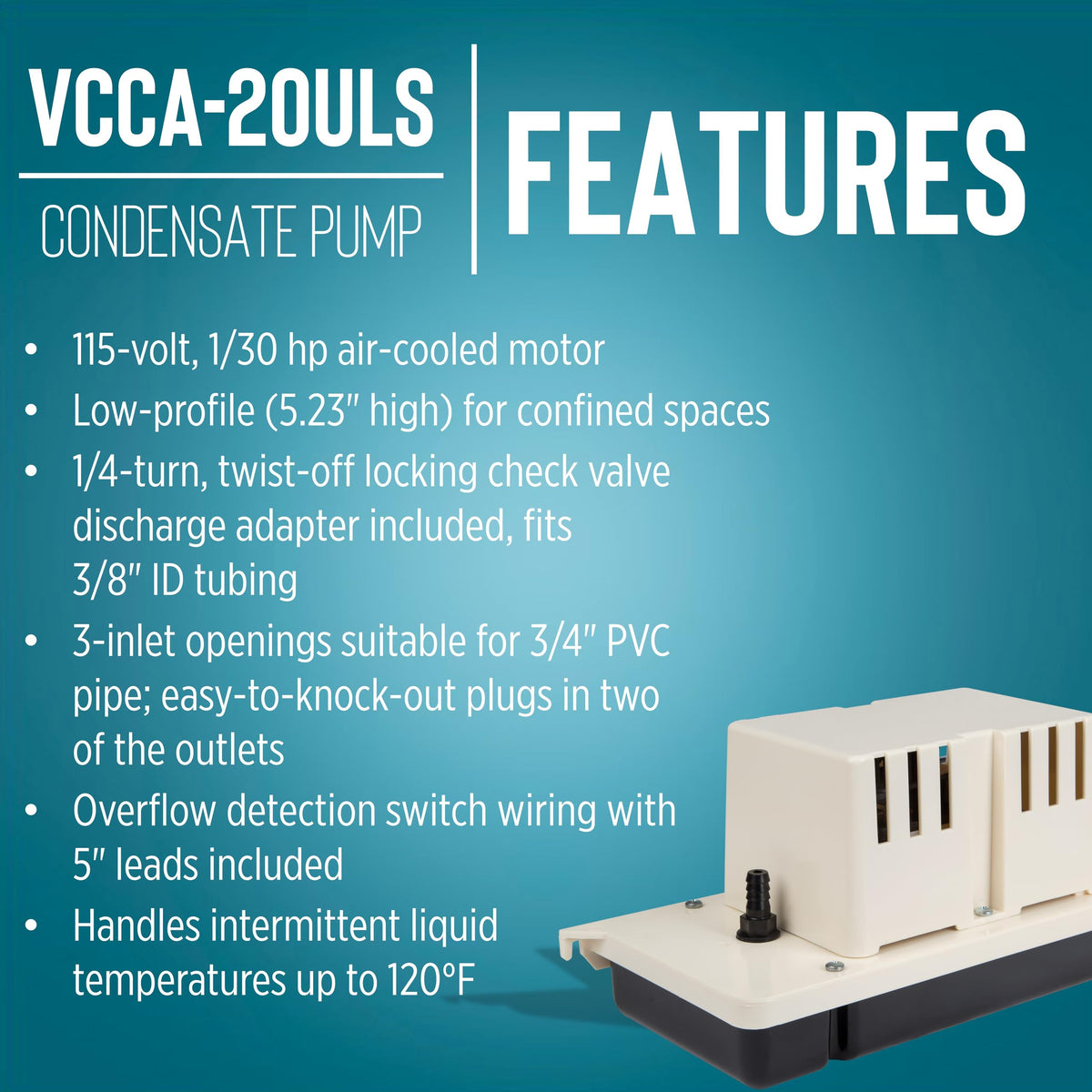 Little Giant VCCA-20ULS 115V, 80 GPH Low Profile Condensate Pump