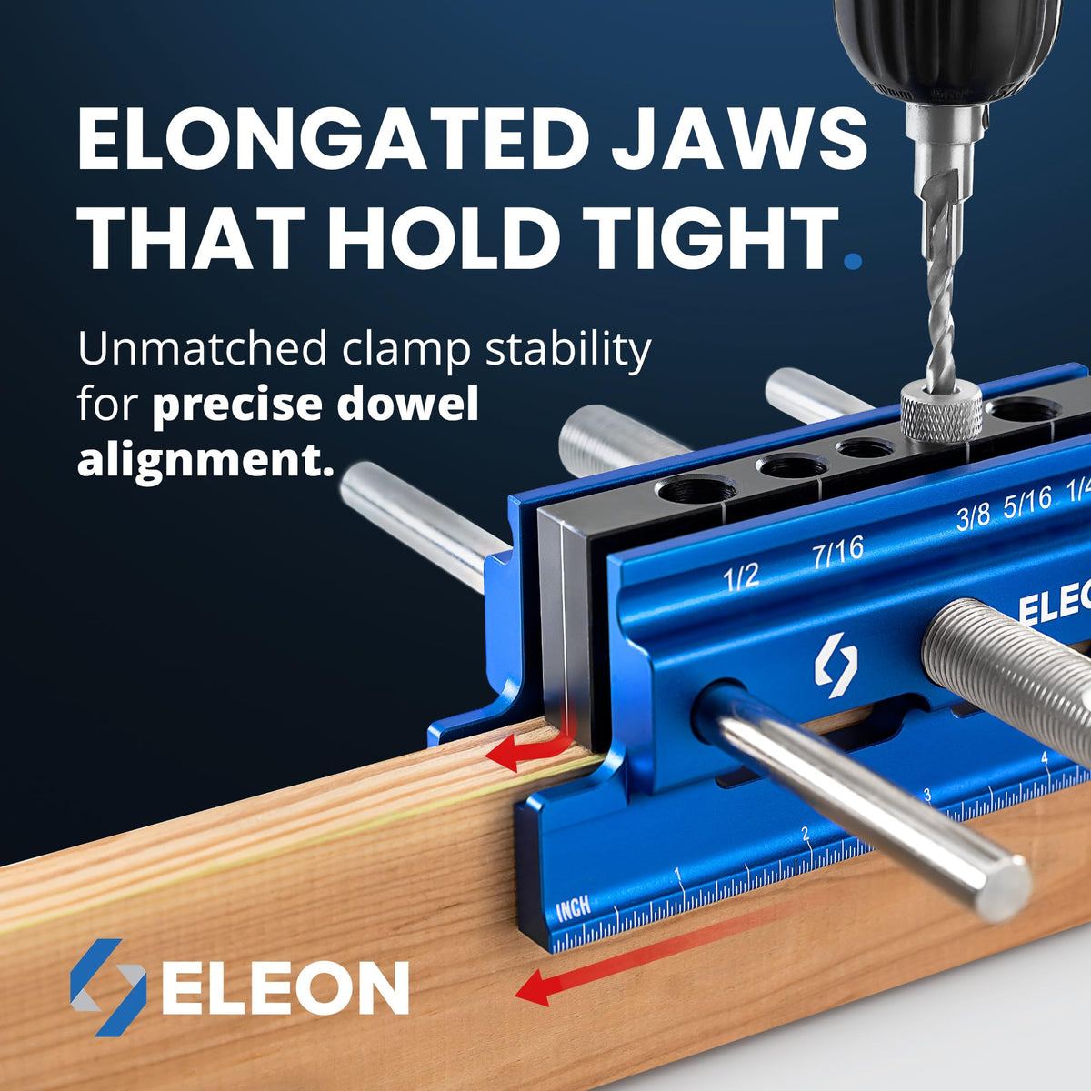 Self Centering Dowel Jig with Elongated Jaws & Extra Wide Clamp up to 6.7" - Precision Woodworking Made Effortless - Lasting Craftsmanship - Aluminum