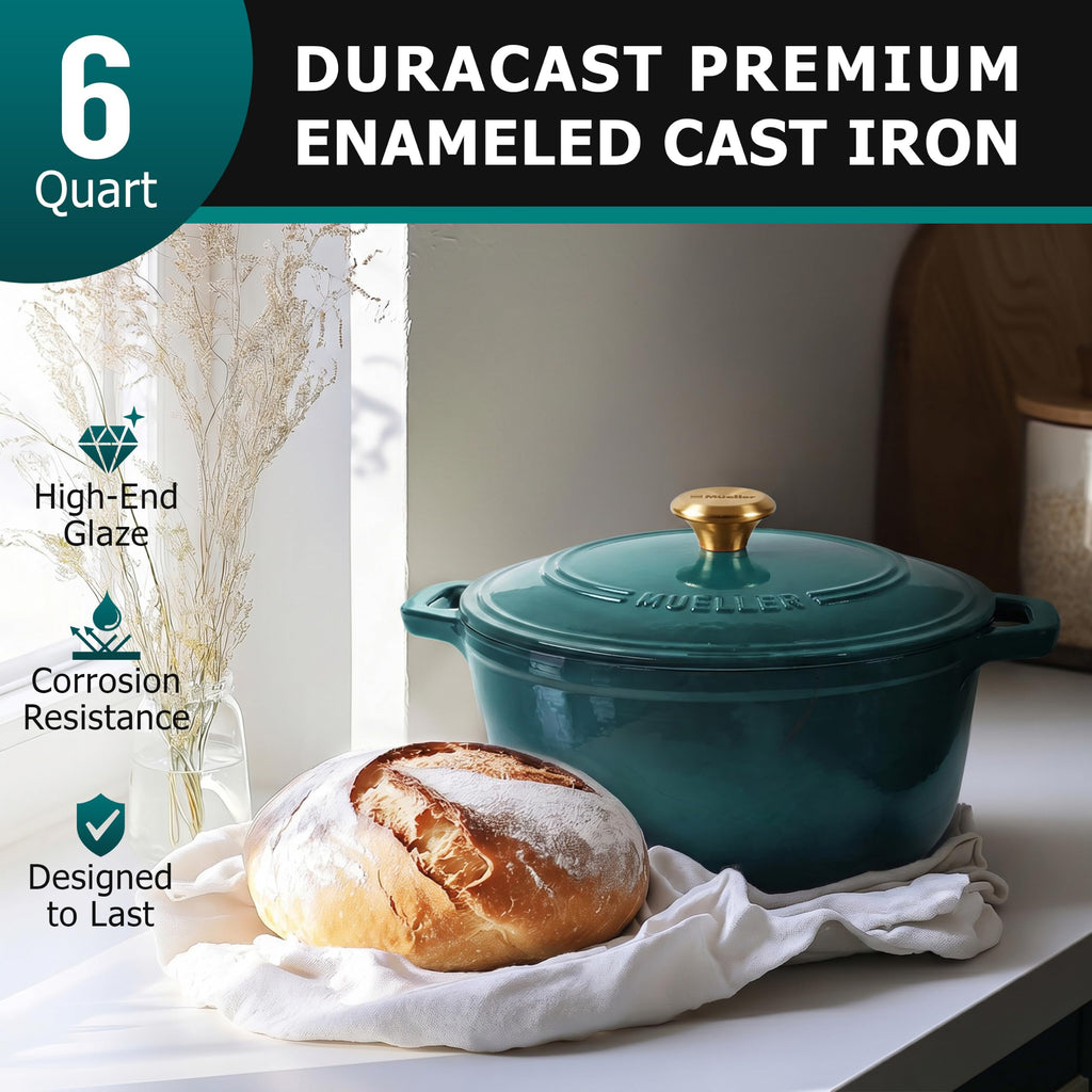 Mueller DuraCast 6 Quart Enameled Cast Iron Dutch Oven Pot with Lid
